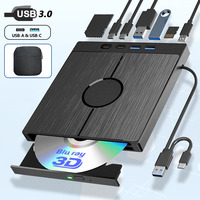 External Blu-ray Drive Portable Optical Drive for Laptop PC CD/DVD RW Player Burner with USB3.0 Type-C SD TF Card Slots