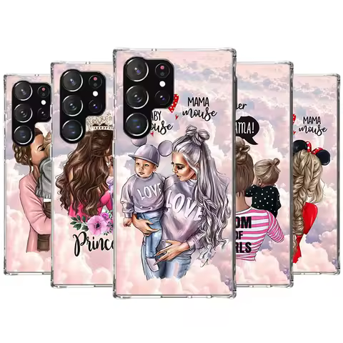 Fashion Girl Super Baby Mom Phone Case For Samsung Galaxy S25 S24 S23 Plus S22 Ultra S21 S20 FE S10 + S25U Transparent Shell Coq