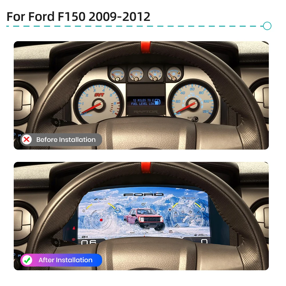 13,1 Zoll LCD-Digital-Armaturenbrett für Ford F150 2009–2012, blendfreies Instrumentenpult, Linux OS-System, Auto-Instrumentenpult