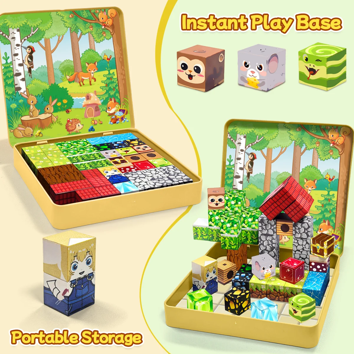 Magnetische Blöcke, Reisemagnetwürfel, magnetische Bausteine, Spielzeug mit tragbarer Eisenbox, STEM, pädagogisches Magnetspielzeug für Kinder