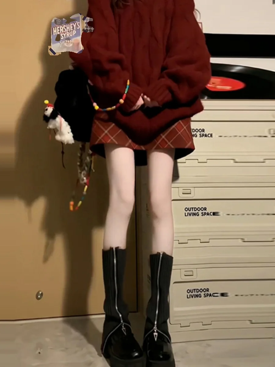 Morbido maglione rosso grassoccio da donna invernale Top lavorato a maglia allentato di Capodanno coreano Sle Pendolarismo Thiened Long Sve round Ne