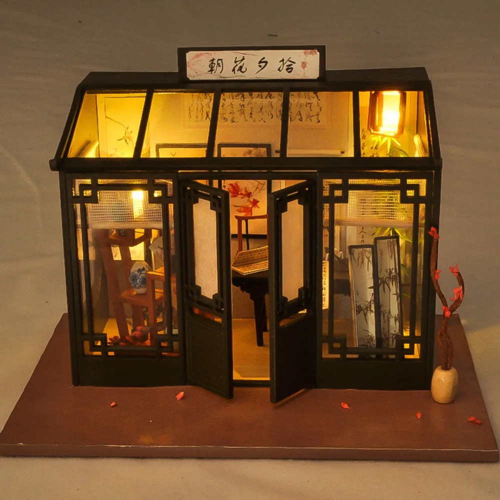 

Multicolor Handmade Assembly Shop Models Japanese Sushi Wood Miniature Doll House Model Toy With Lights Building Material Kit