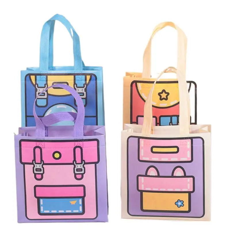 5 Stück niedliche Cartoon-Tragetaschen aus Vliesstoff in Dopamin-Farben, wiederverwendbare Handtasche, Geschenkverpackung für Kinder, für Partys, Feiertage und den täglichen Gebrauch – Detail 6