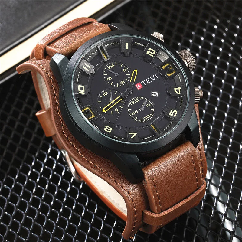 Vintage Men Watch Leather Strap Sports Quartz Men\'s Watches Fashion Big Dial Date Business Electronic Wrist watch Clock for Men