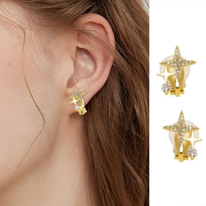 31BF Practical Sparkling Ear Clips with Zircon Stones Ear Jewelry