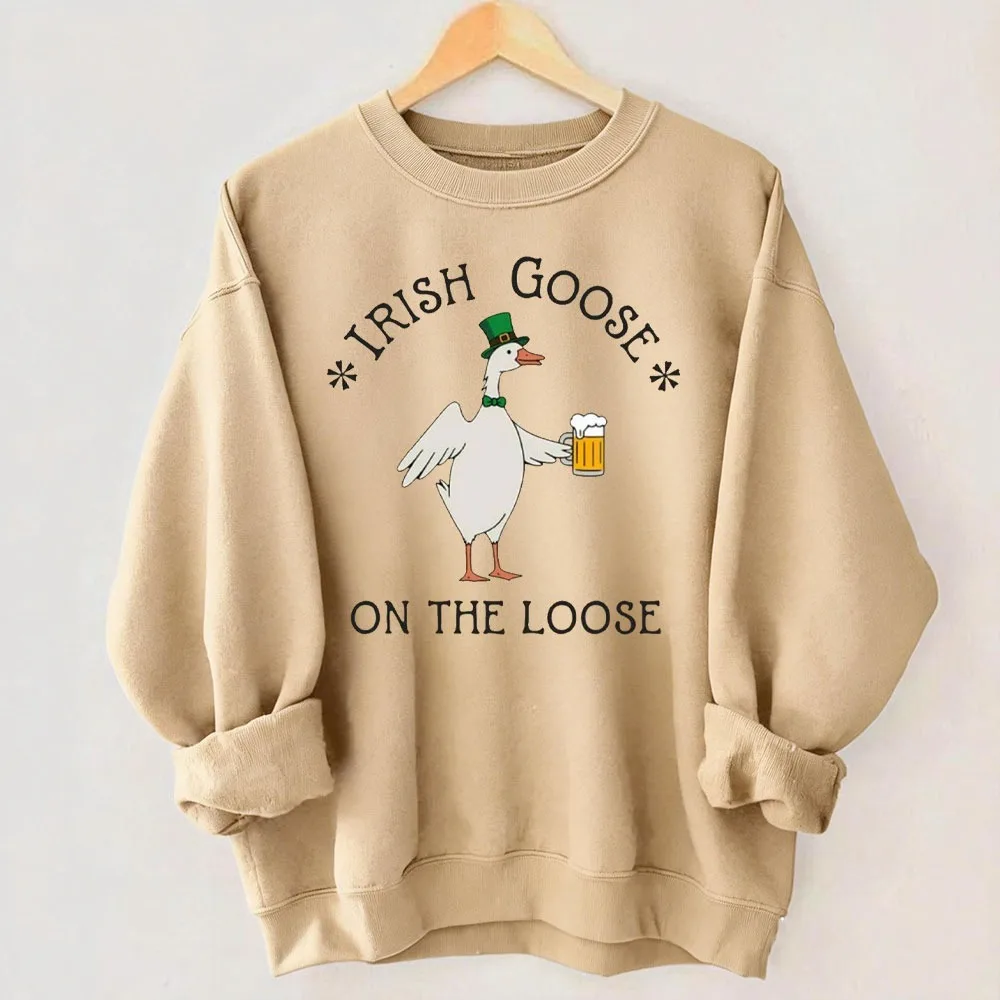 

Свитшот с гусем на удачу, подарок ко Дню Святого Патрика, свитер с пьющей гуской, забавный ирландский пуловер с гуской, свитер с клевером