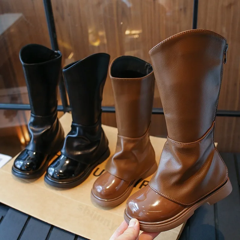 Children Knee Length Boots New 2025 Autumn Fashion British Girls Princess Boots Kids Zipper Plush Comfortable Non Slip Long Boot