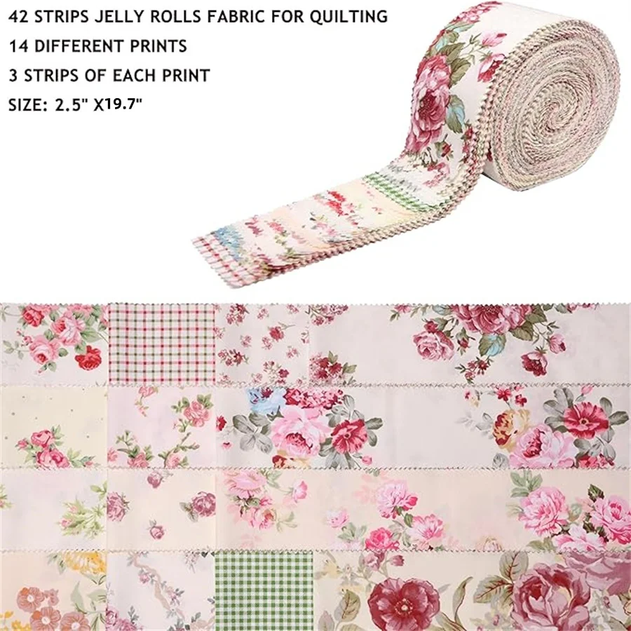 Fabric for Quilting Gap 42 Strips 6.35 cm X 50 cm Fabric for Quilting and Sewing - Pre Cut Quilt (Flower)