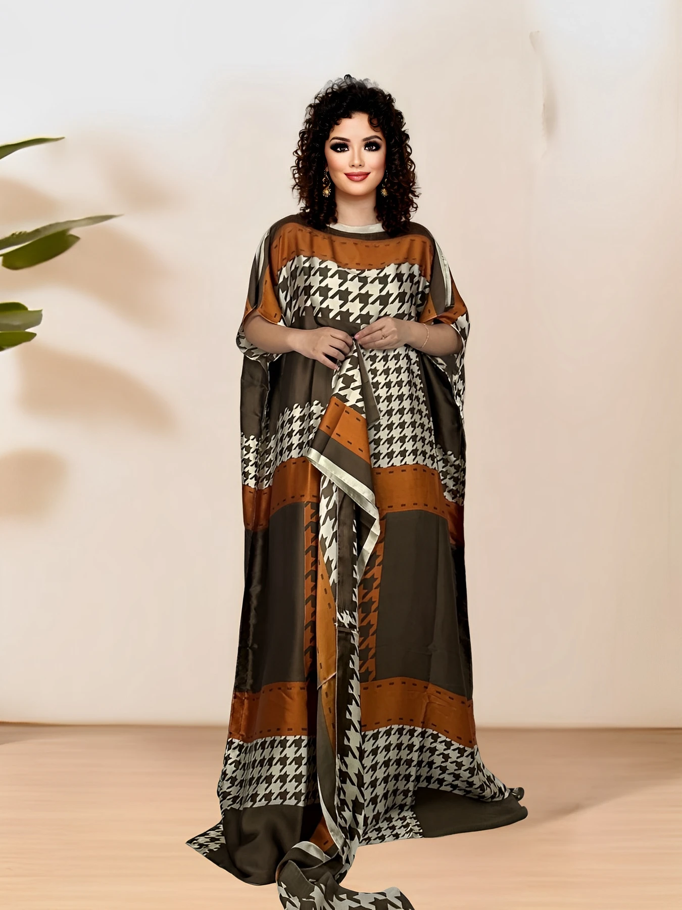 Women'S Stylish Floral Print Kaftan Dress Perfect for Casual or Formal Occasions, Casual Elegant Wear with Scarf