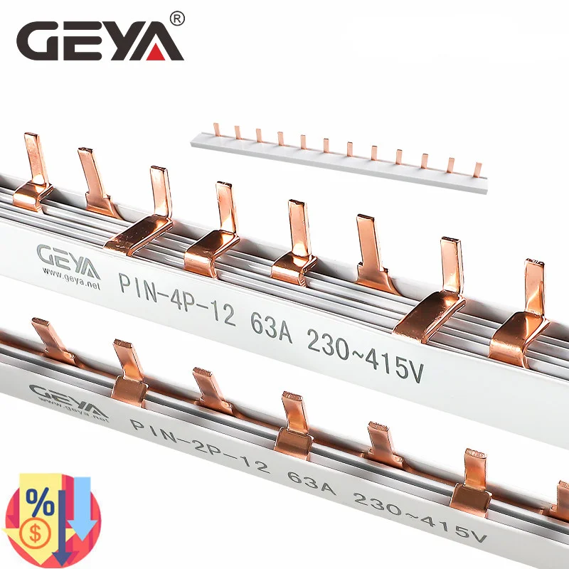 GEYA Pin & Fork Type 1.4mm Copper Busbar for Circuit breaker 12 Way MCB Connector Busbar Connection 1A-63A 1P 2P 3P 4P