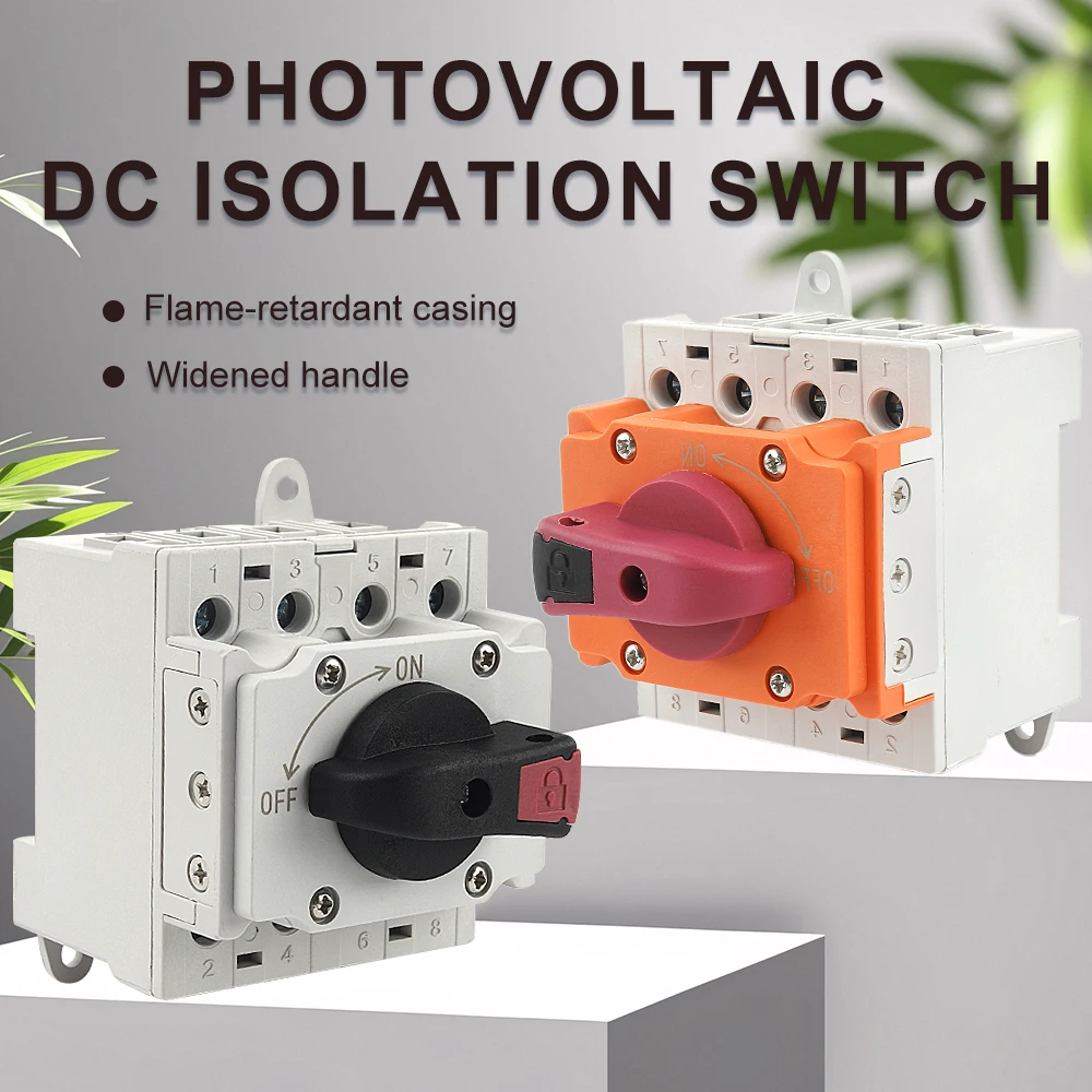 

DIN-Rail 4P DC Disconnect Switch 32A 1200V/1500V Mounting Rotating Handle Isolator Switch For PV Photovoltaic Distribution Box