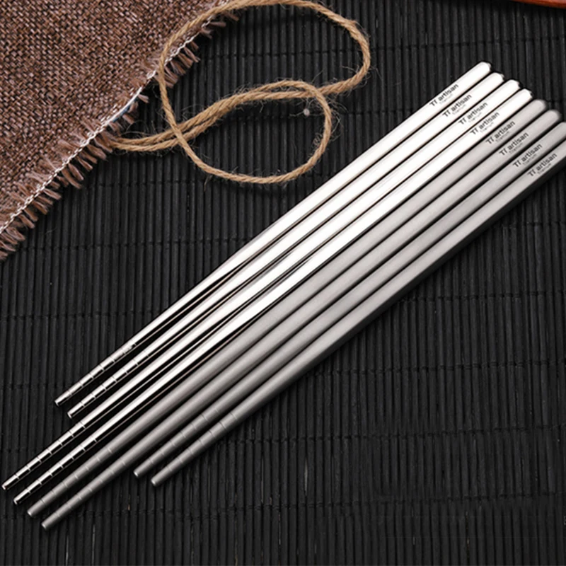 Tiartisan Titanium Square Chopsticks Titanium Sushi Hashi Chinese Japanese Chopsticks 1 Pair 195mm/230mm For Outdoor Picnic