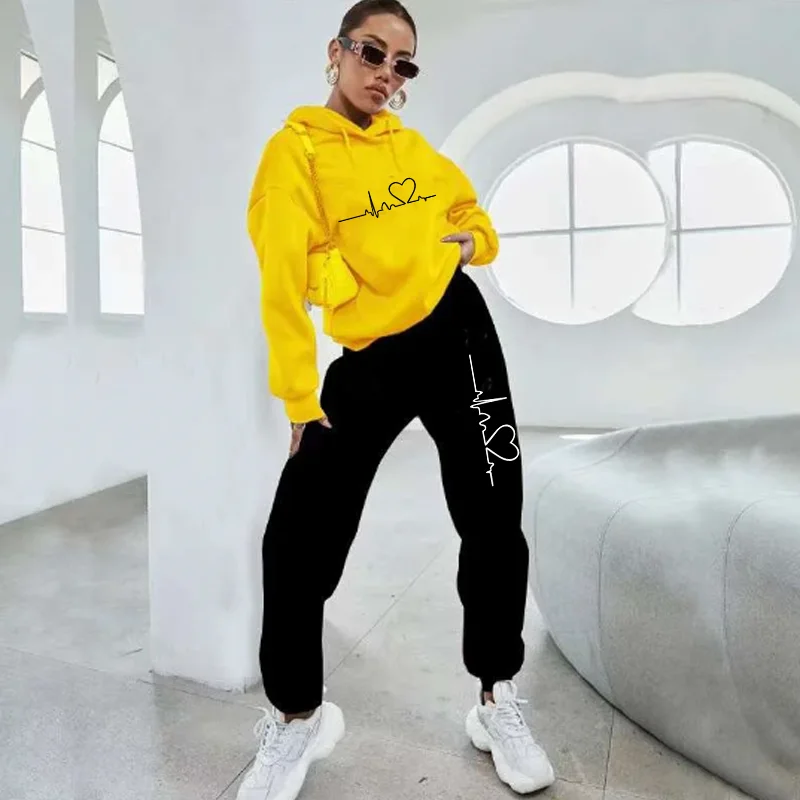 

Womens Tracksuit Hoodies and Black Sweatpants High Quality Female Daily Casual Sports Jogging Suits Autumn Outfits Plus Size Set