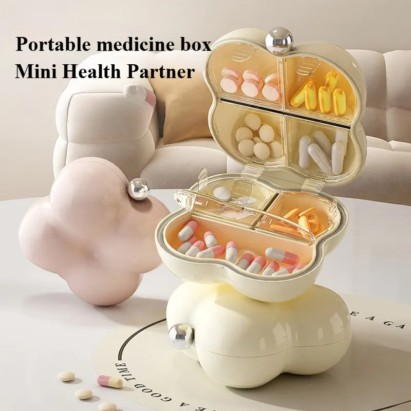 Dopamine Flower Compact Pill Organizer Food Grade Multi Compartment Medicine Storage Box for Travel