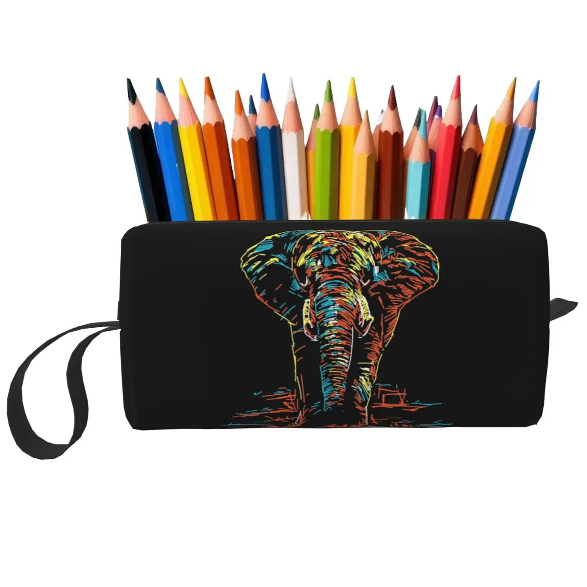 Colourful Abstract Elephant Neon Illustration Makeup Bag Toiletry Cosmetic Bag for Women Beauty Travel Pencil Case