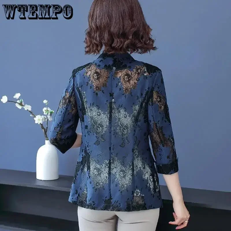 WTEMPO Women Blue Blazers Chic Tops Long Sleeve Women\'s Jacket Lace Suits Outerwear Stylish Tops Drop Shipping