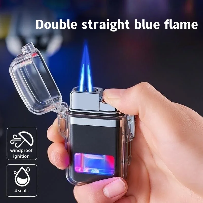 Transparent Waterproof Butane Gas Lighter, Outdoor Turbine Torch, Direct Flame, Men\'s Gift