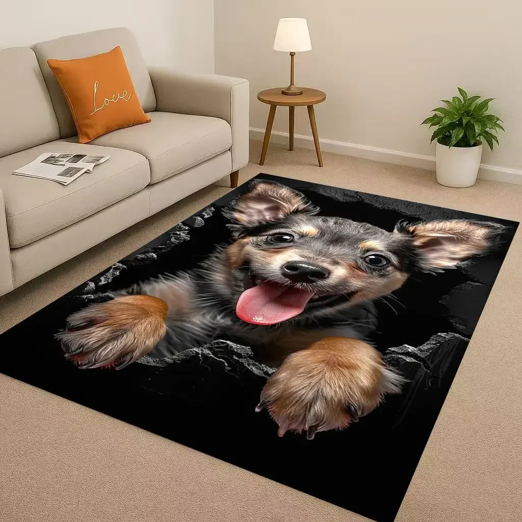 Classic Breaking Wall 3D Illusion Dog Puppy Living Room Non-Slip Area Rug Carpet for Bedroom Playroom Sofa,Home Decor Doormat
