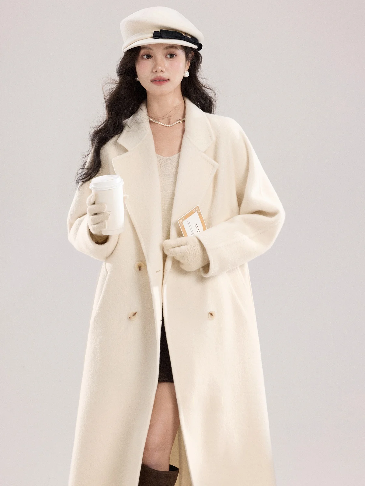 

Loose Women's Woolen Coat Autumn Winter New Style Lazy Fashion Deer towards South Singing in Winter Khaki Long Sleeve Coat
