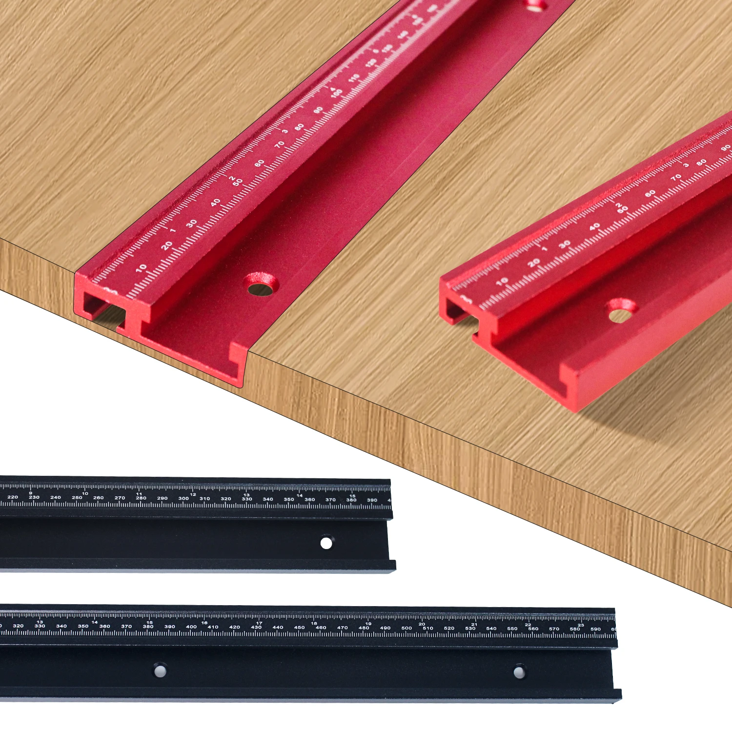 1Pc T-Track 45 Chute with Mm/inch Scale Alloy Red T-tracks Slot Miter Track 40cm Woodworking Saw Table Workbench DIY Tools