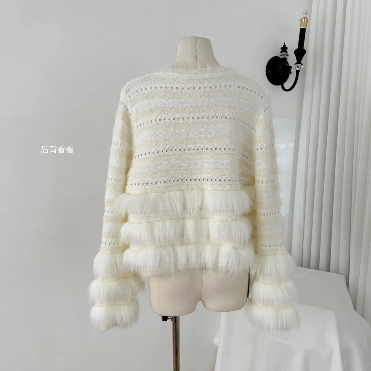 Simulated Fox Hair Light Fur Heavy Duty Bright Silk V-Neck Knitted Cardigan Sweater Women