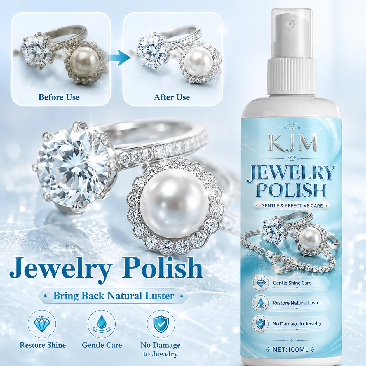 KJM Jewelry Polish 100ML Gold Silver Cleaner Oxidation Care Brightening Solution For Rings Necklaces Bracelets