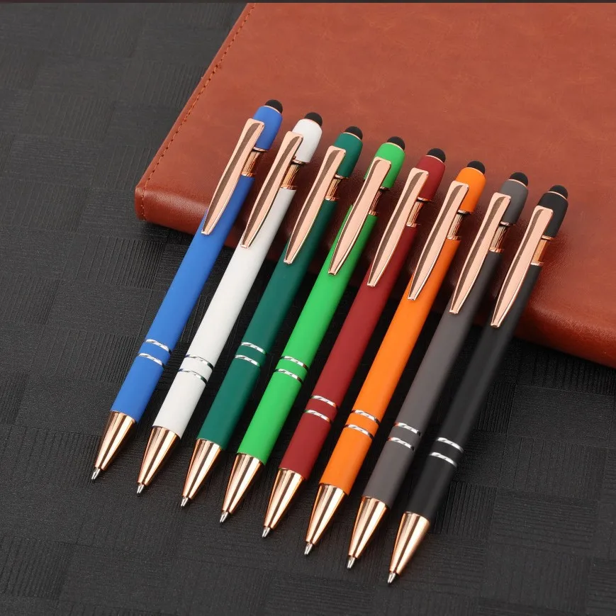 100pcs Free Engraving Aluminum Pen Lettering Metal Ballpoint with TouchScreen Advertising Gift Promotion Pens Multi Function Pen