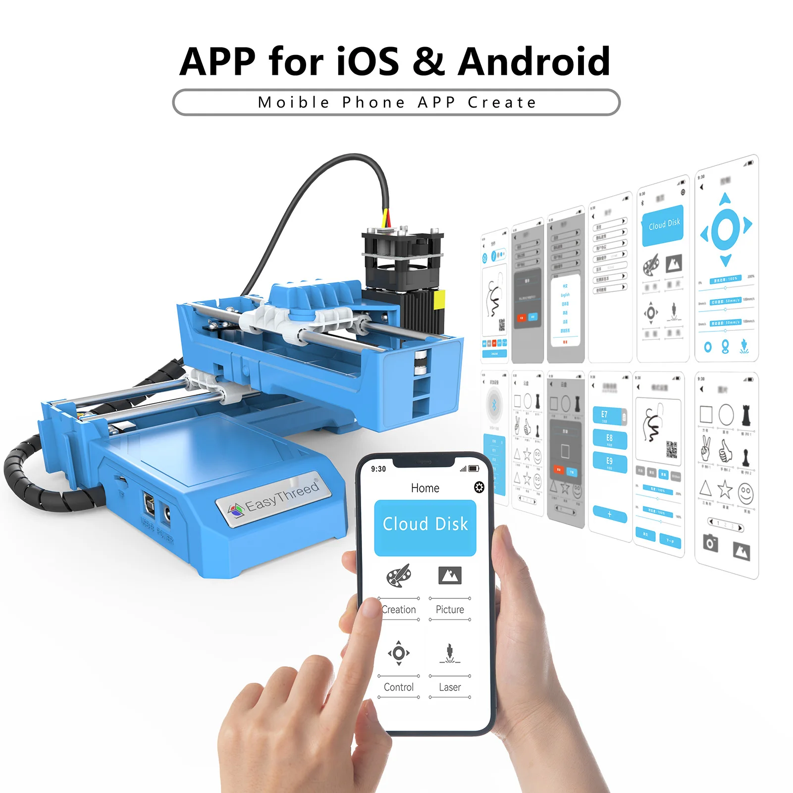 Easythreed ETLR001 Mini Laser Engraver 0.5W Blue Laser Power APP Wireless Control BT & USB Connection Easy to Install 300mm/min