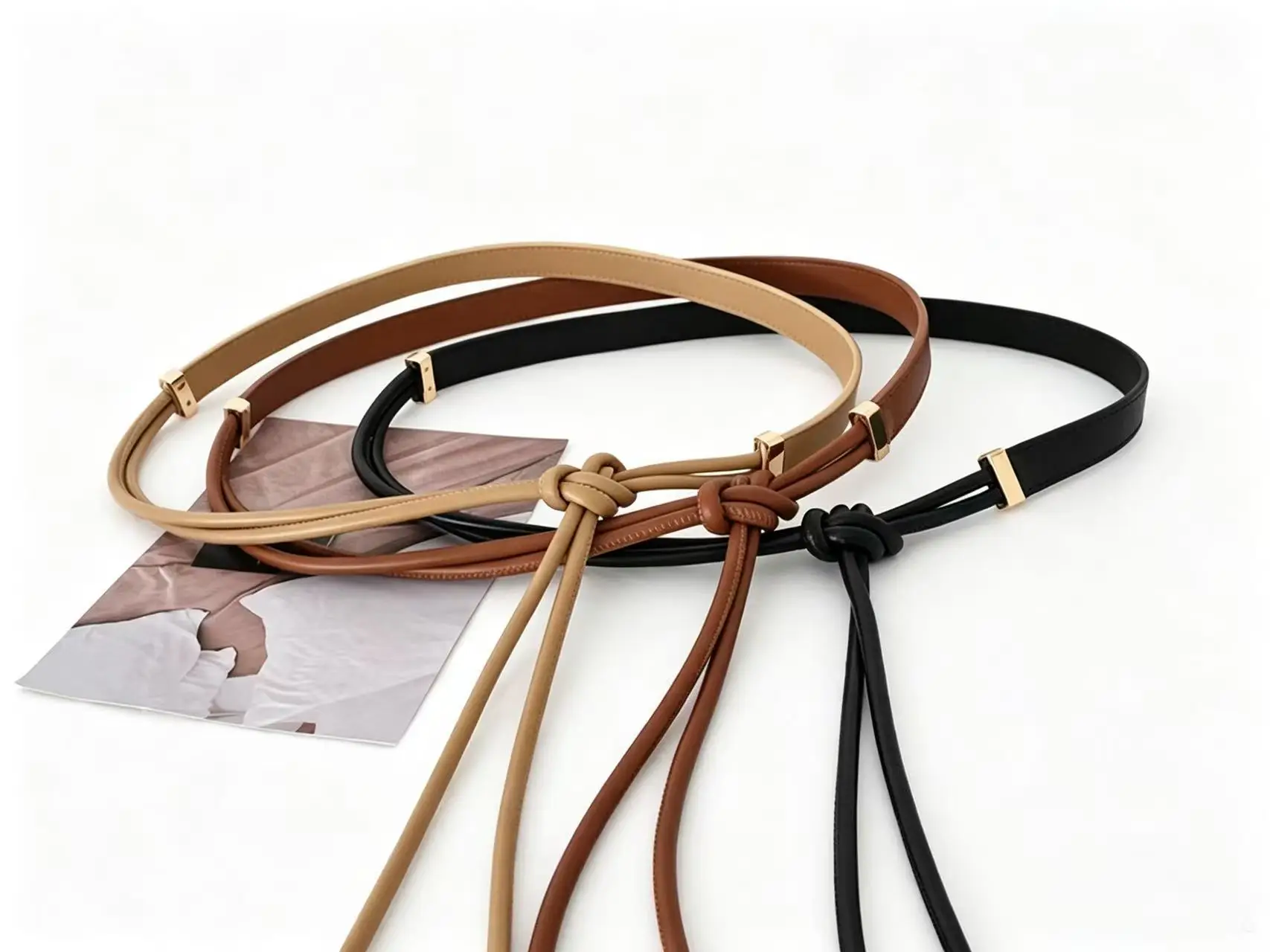 Pu Leather Rope Knotted Belt for Women, 2cm Wide, Decorative Accessory for Coats, Sweaters, Skirts, down Jackets, Waist Rope, Waist Belt, 130cm