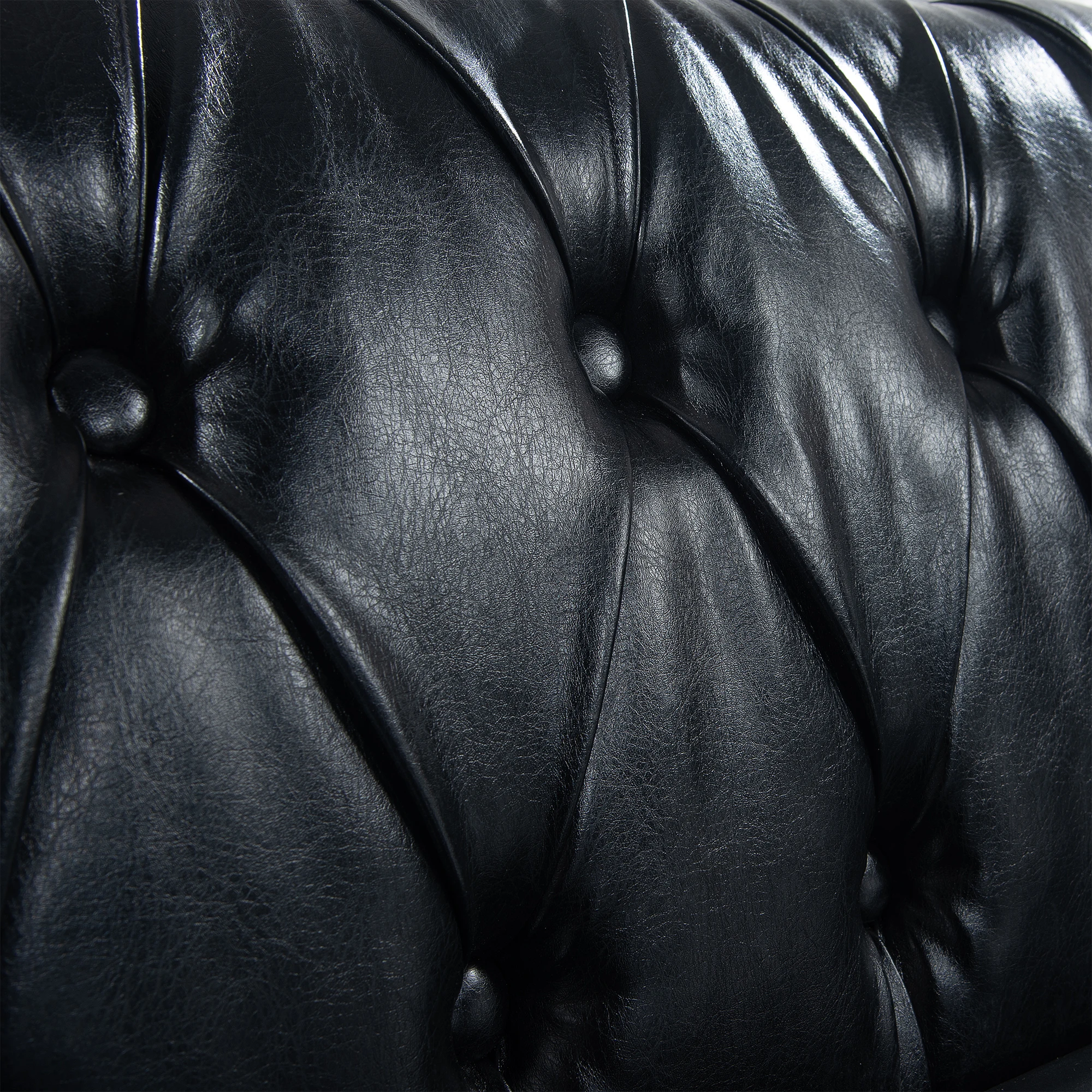 Overseas Warehouse US Stock Black PU Rolled Arm Chesterfield Three Seater Sofa Couch for Living Room Sofa