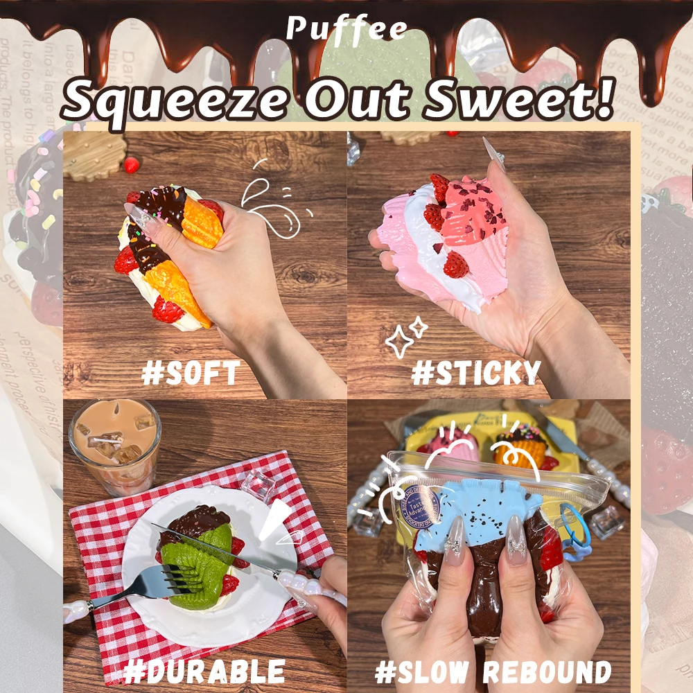 Madeleine Silikonowa zabawka Squishy klasy spożywczej, ręcznie robiona Taba Squishy, ​​kremowy miękki klej, zabawka do ściskania o powolnym powracaniu do kształtu, truskawka