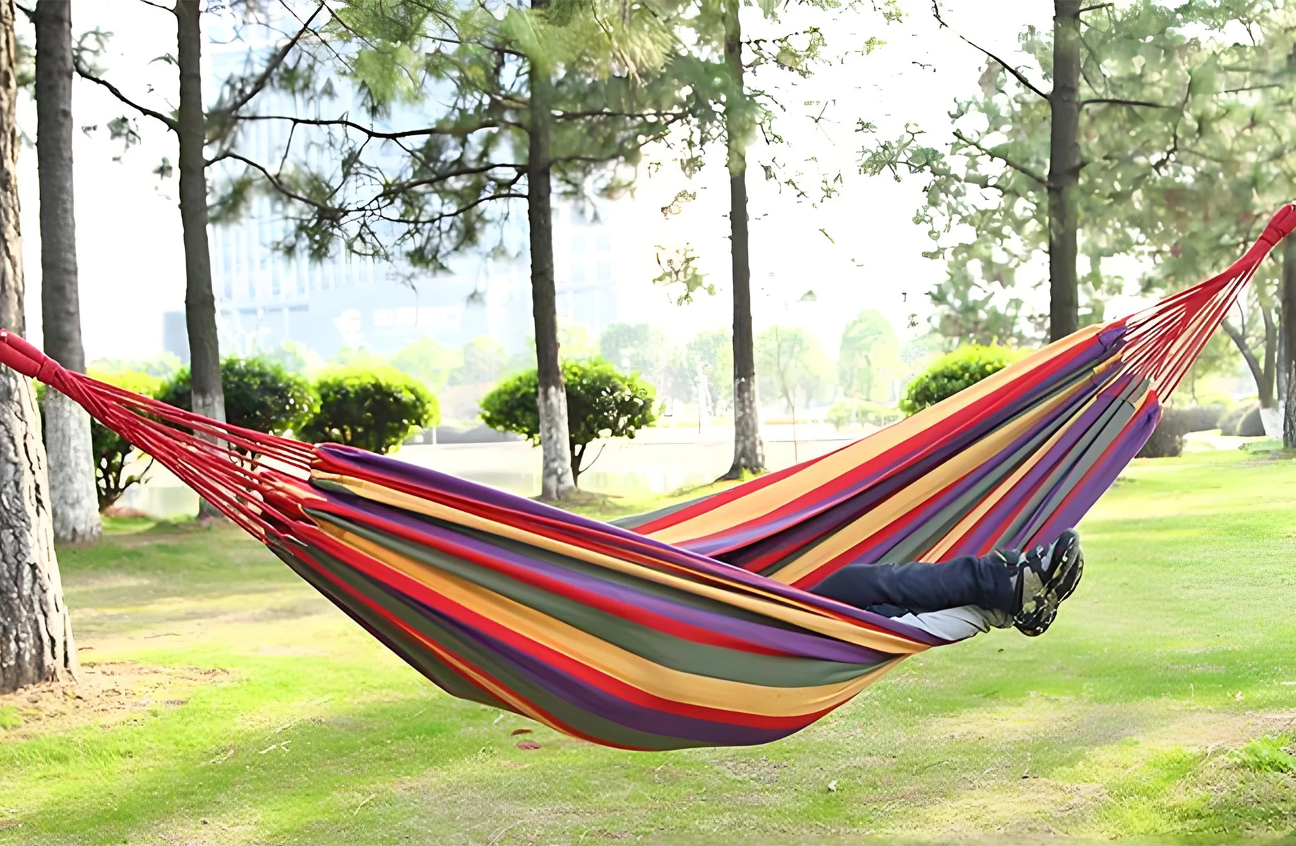 Outdoor Camping Canvas Hammock (220X80Cm / 87X32 in), Single-Person Outdoor Hammock with Two 2m Inch Long Straps and Storage Bag, Durable and Easy to Install, Can Support 300 Pounds, Portable Hammock, image 3