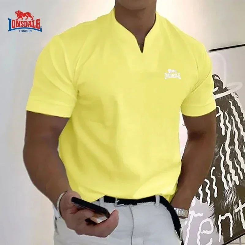 

2025 New Men's Embroidered Cotton Short Sleeved V-neck Polo Shirt, Summer Fashion, Casual, Business Multifunctional Top