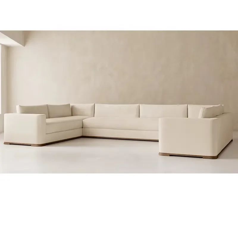 Modern modular fabric sofa with foam backrest and living room wooden legs