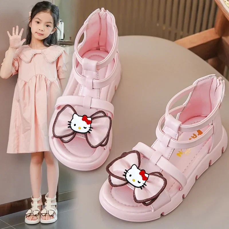 Sanrio hello kitty childrens girls sandals summer 2024 new fashion soft soled peep toe princess shoes girls student slipper sh