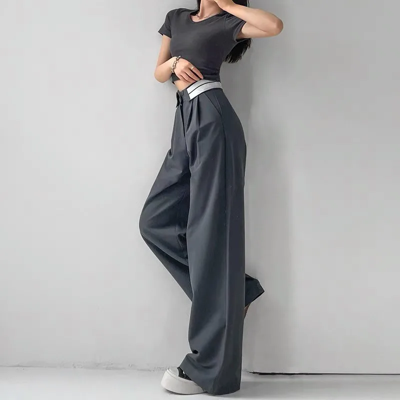 ZHISILAO Office Wear Straight Pants Vintage High Waist Suit Pants Wide Leg Trousers Baggy Korean 2022 Autumn