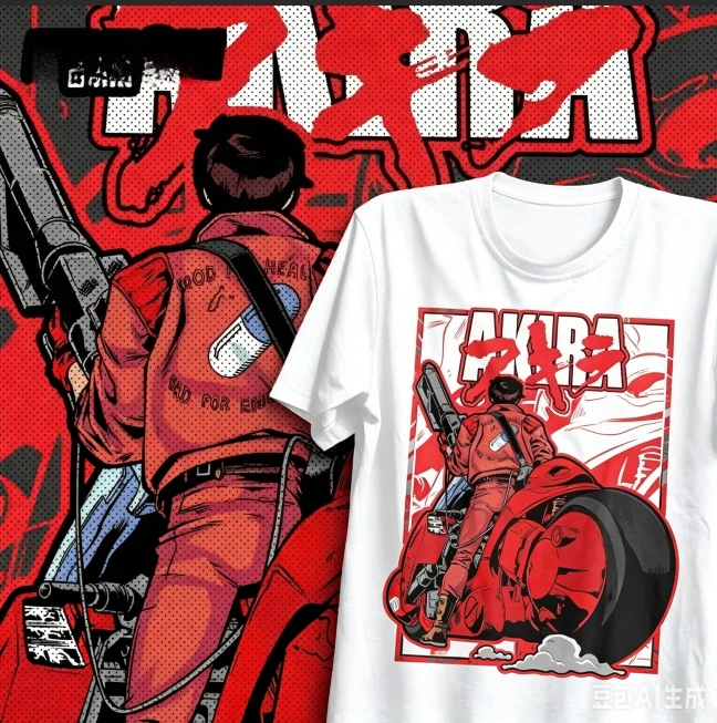 2026 Summer Akira Kaneda Red Motorcycle Retro Anime Manga Graphic Black T-Shirt Unisex Oversized Y2K Streetwear Cotton Tee - view 2