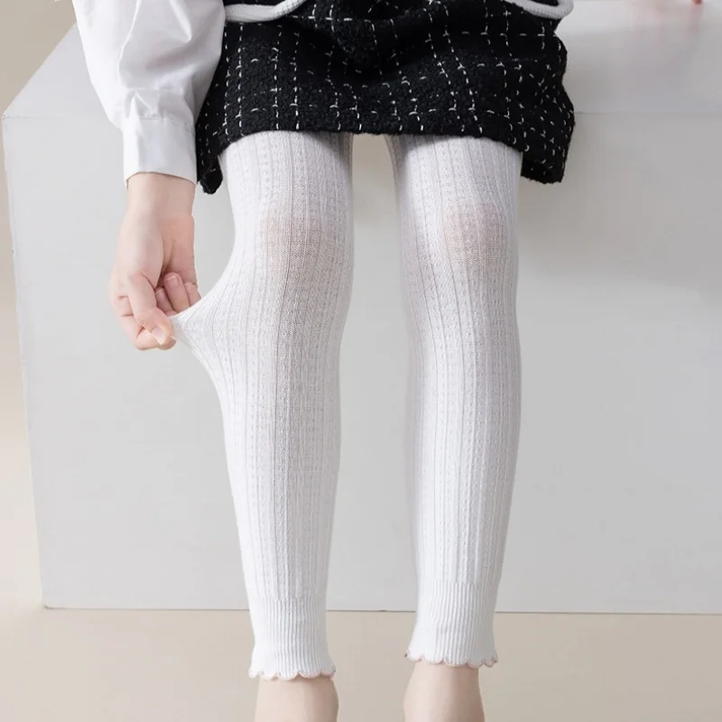 Spring Autumn Toddler Girls Knitted Footless Tights Baby Leggings Kids Soild Cotton Ankle Length Pants Children Pantyhose 0-12Y
