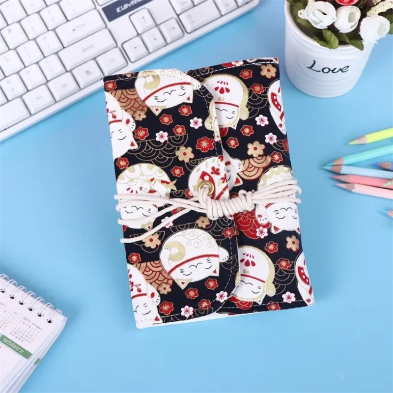 A6 Writing Journal Spiral Notebook Diary Notepad  Cartoon Fortune Cat Fabric Cover Pendants Note Book Sketchbook