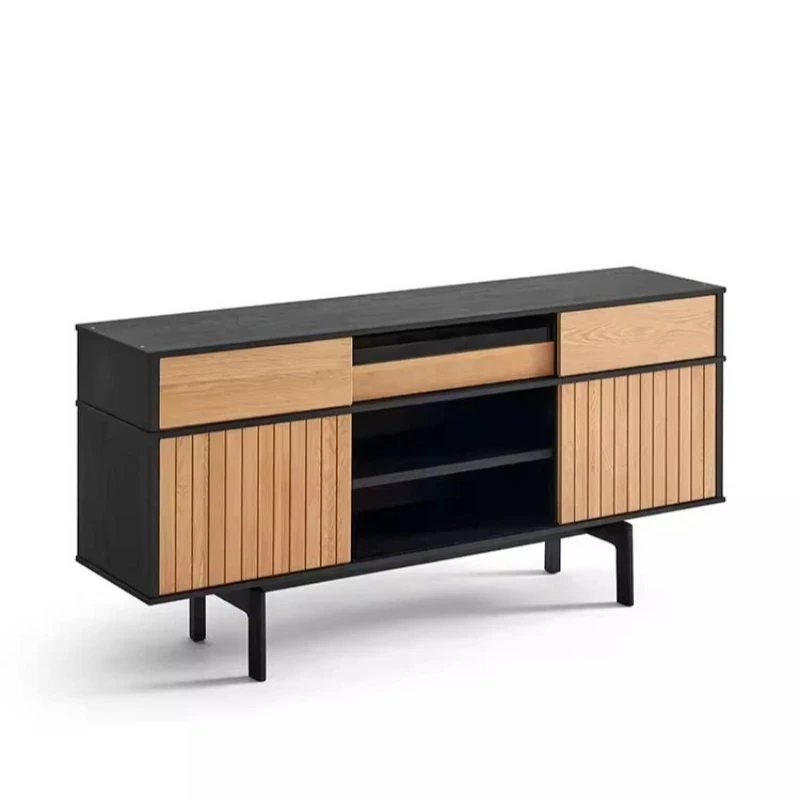 oak dining side cabinet Nordic modern retro solid wood wabi-sabi black bucket cabinet black walnut storage cabinet