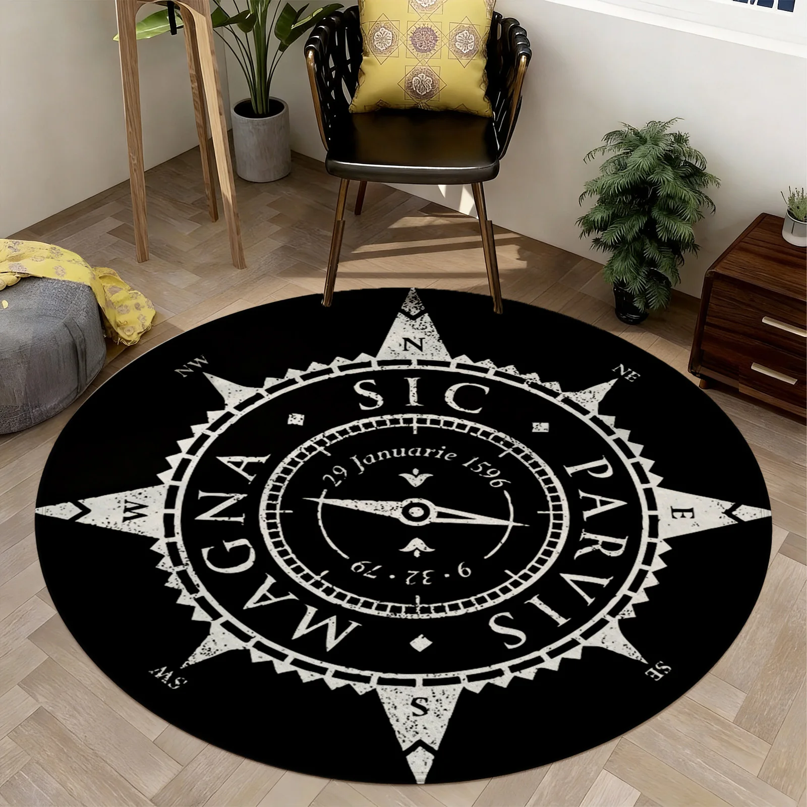 Exquisite Round Vintage Astrology Rug Celestial Map Calendar Academic Design Floor Mat for Living Room Decor Antique Zodiac Tape