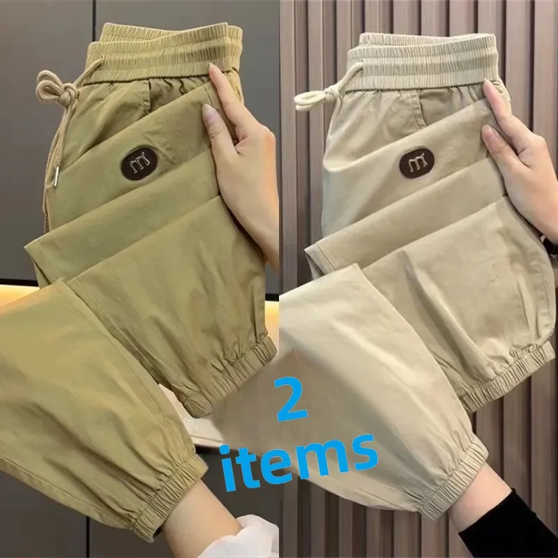 

Ice Silk Men's Casual Harem Pants Summer 2025 New American Sle Loose Fit Sports Workwear Nine Points Trousers