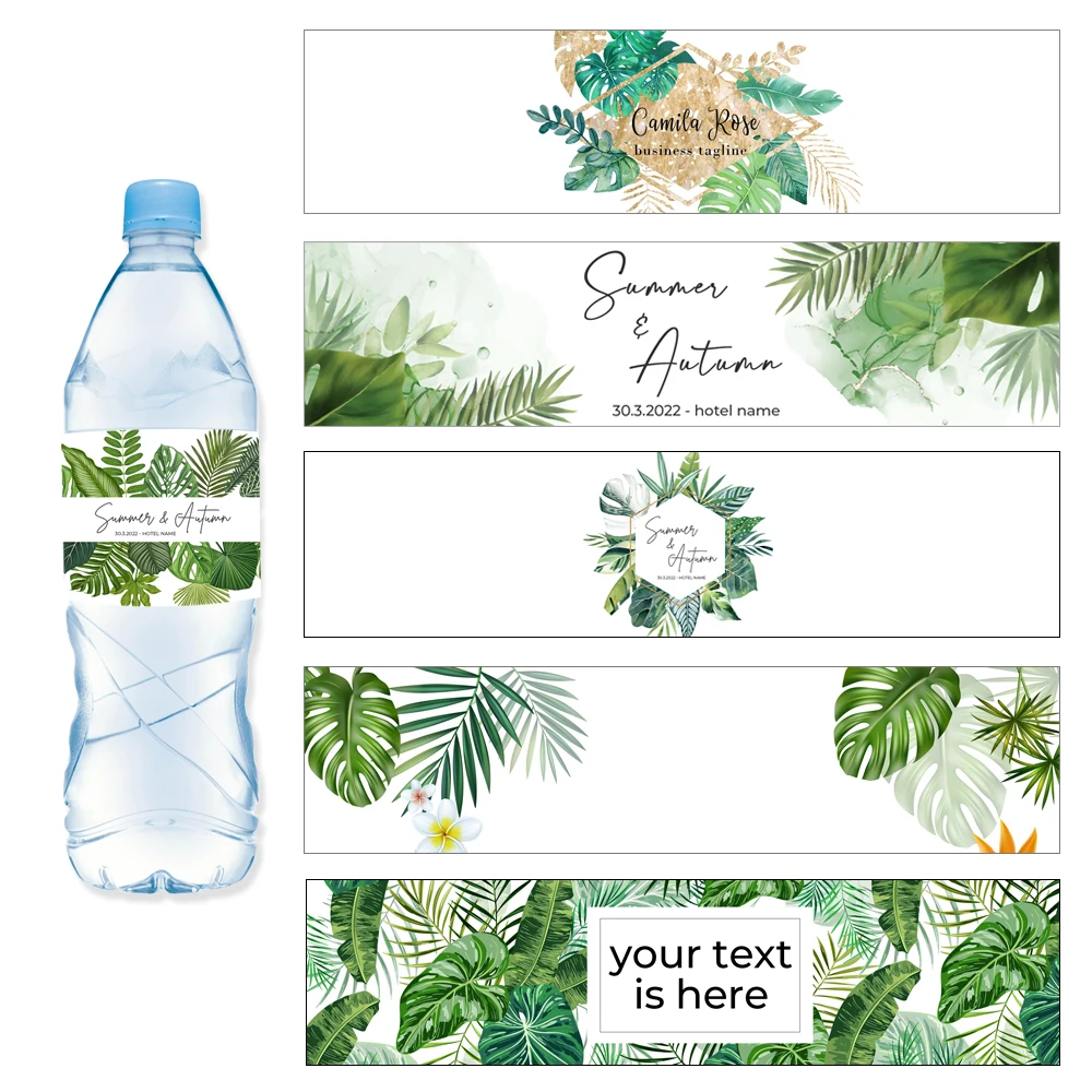 

Custom Tropical Flowers Wedding Favor Water Bottle Stickers Personalized Bridal Baby Shower Labels Birthday Beach Wedding Decor