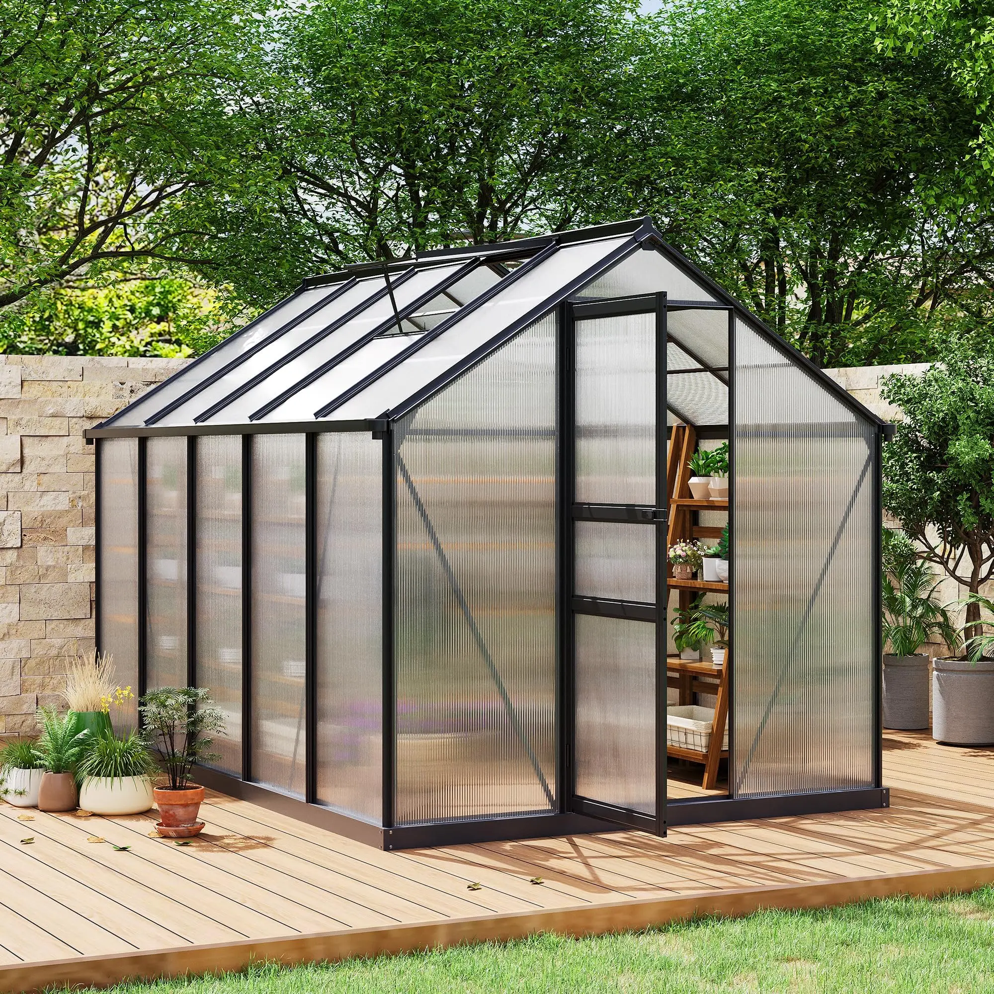 10x6 FT Outdoor enhouse, Polyte Walk-in enhouse with Vented Roof & Heavy-Duty Fe, Quick Setup Structure for Backyard