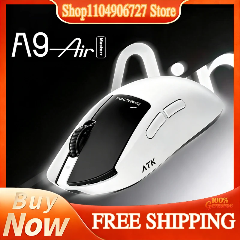 Mouse Gamer Sem Fio ATK Dragonfly A9 Air Master Edition Ergonômico 47g Leve PAW3950Ultra 8K Polling para E-sports