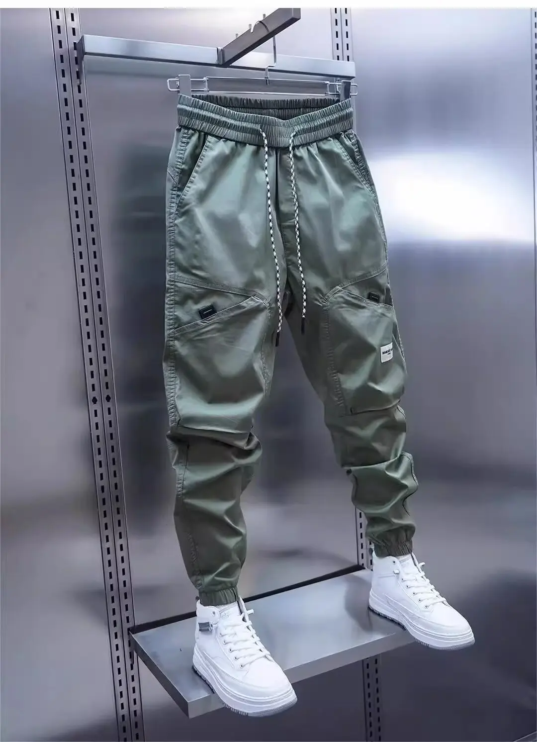 Loose casual long pants for men with added fleece sanitary pants and ankle tied sports pants, 2024 autumn and winter new style