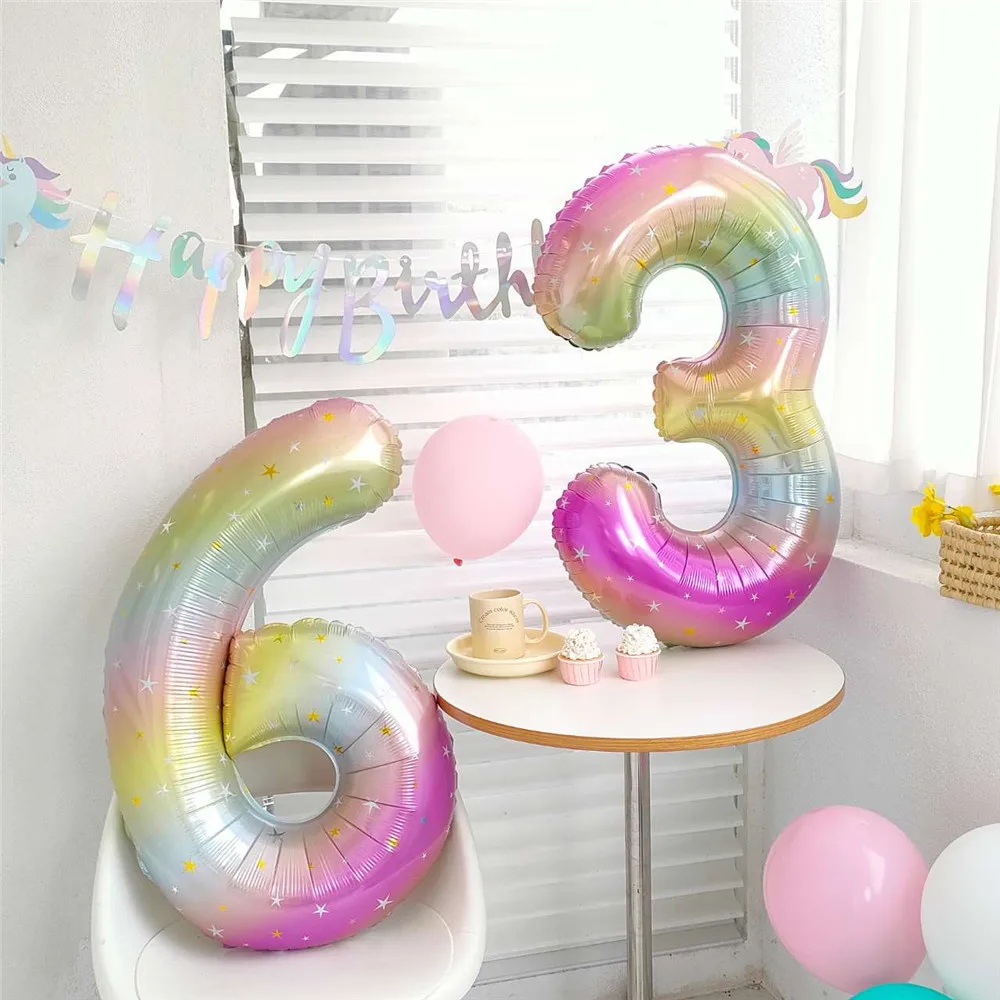 40inch 1 2 3 4 5 Large Rainbow Star Number Balloon Gradient Colorful Foil Helium Balloons Girls Birthday Party Decoration Globos