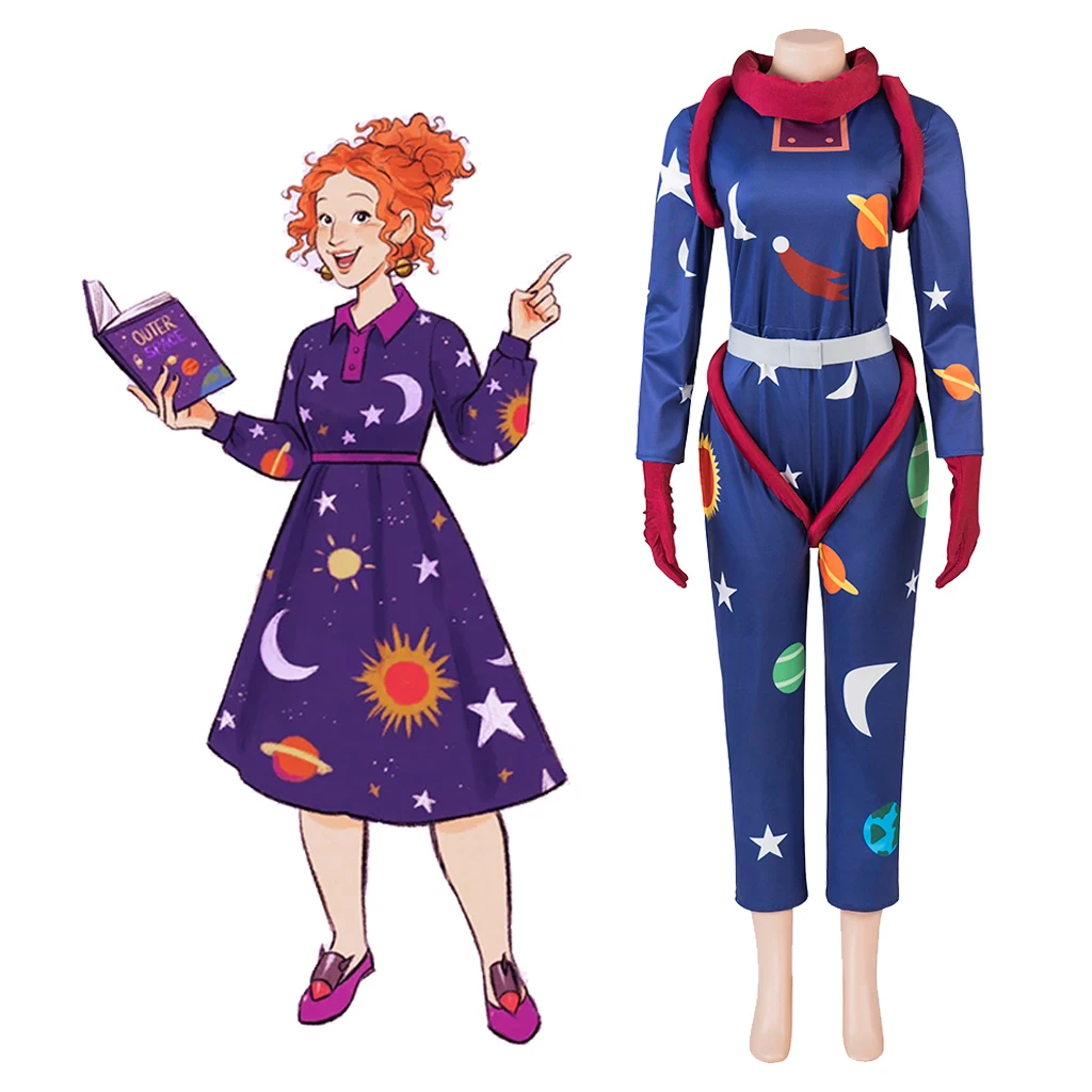 The Magic Cos School Bus Miss Frizzle Cosplay Jumpsuit Miss Frizzle Teacher Planets Solar System Space Bodysuit With Gloves