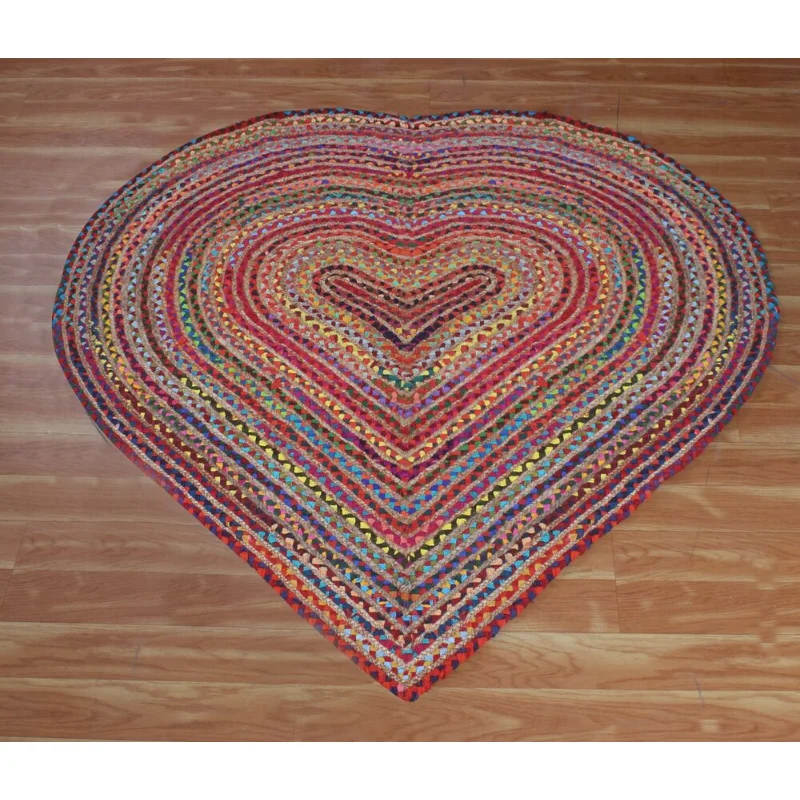 

Handmade Cotton Jute Rug Multicolor Dining Room Rugs Heart Shape Kilim 6x6 8x8ft Rugs for Bedroom