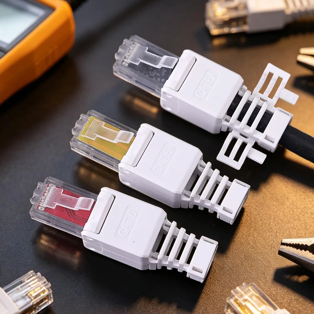 Tool Free RJ45 CAT6 CAT6A CAT5E Connector Ethernet Termination Plugs 23AWG to 26AWG Cable Internet Plug Installation Toolless